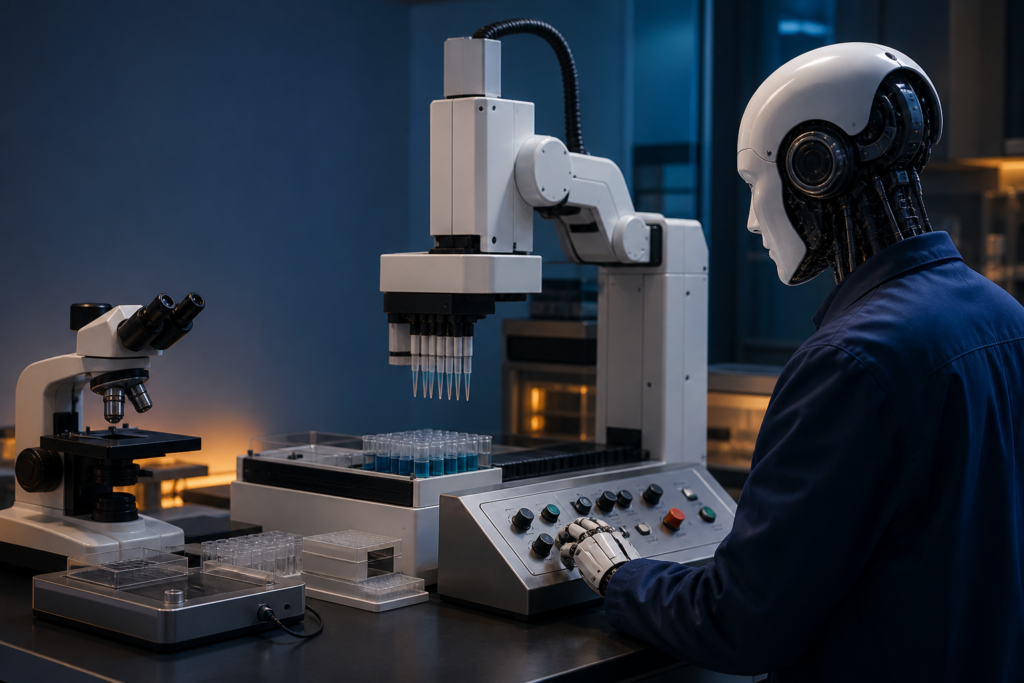 Agente de IA coordina un brazo robótico, un microscopio y equipos de laboratorio mediante una interfaz común