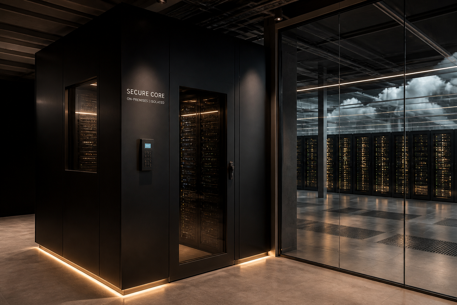 Arquitectura empresarial de IA con núcleo aislado y servidores cloud separados